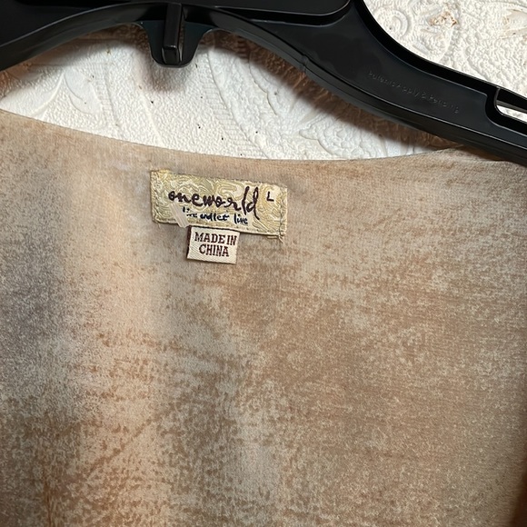 One World Tan/Brown Blouse W/Build in Tank.Embellishments Throughout Blouse.FIRM - Picture 2 of 10